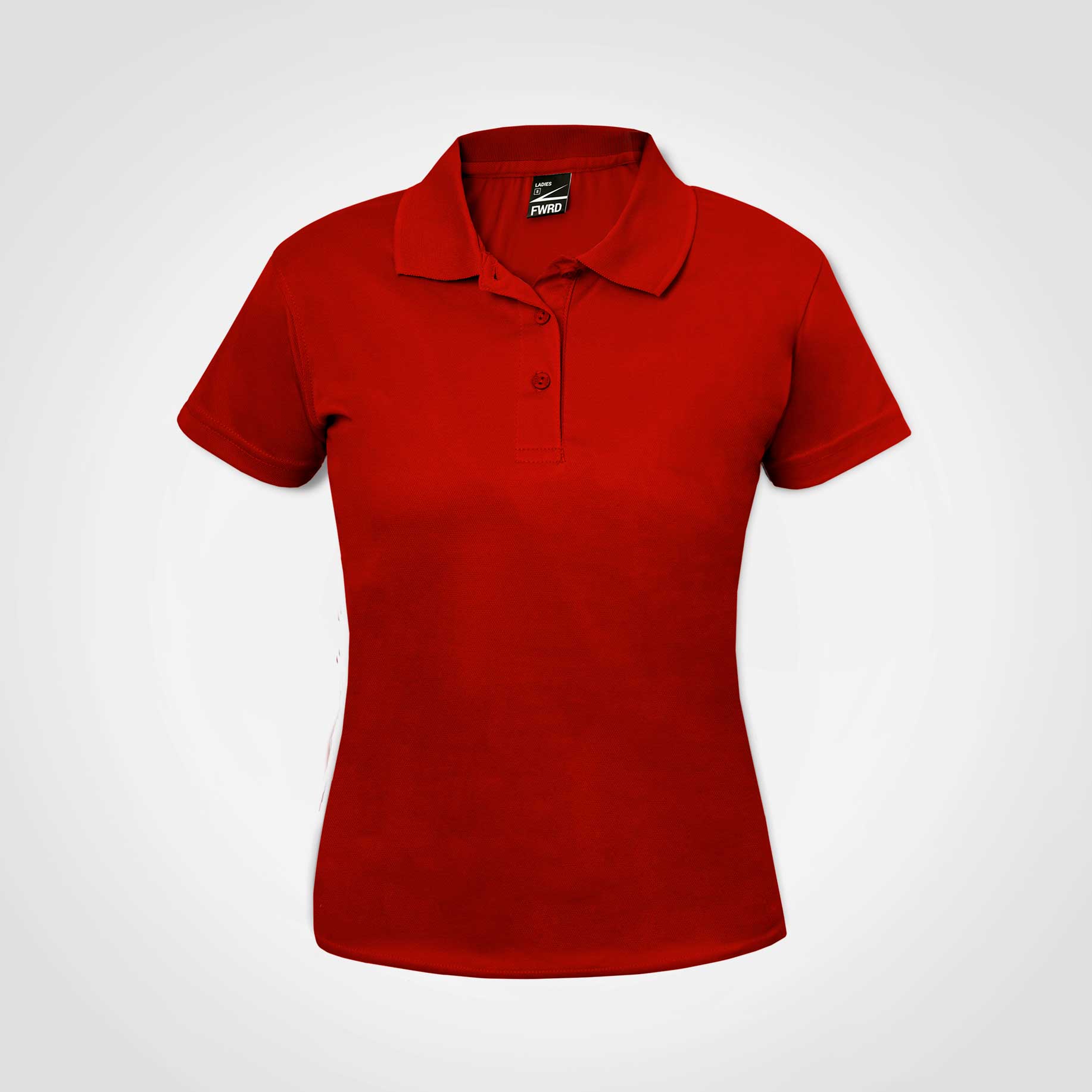 Ladies golf polo shirt with short sleeves, button placket and collar, red