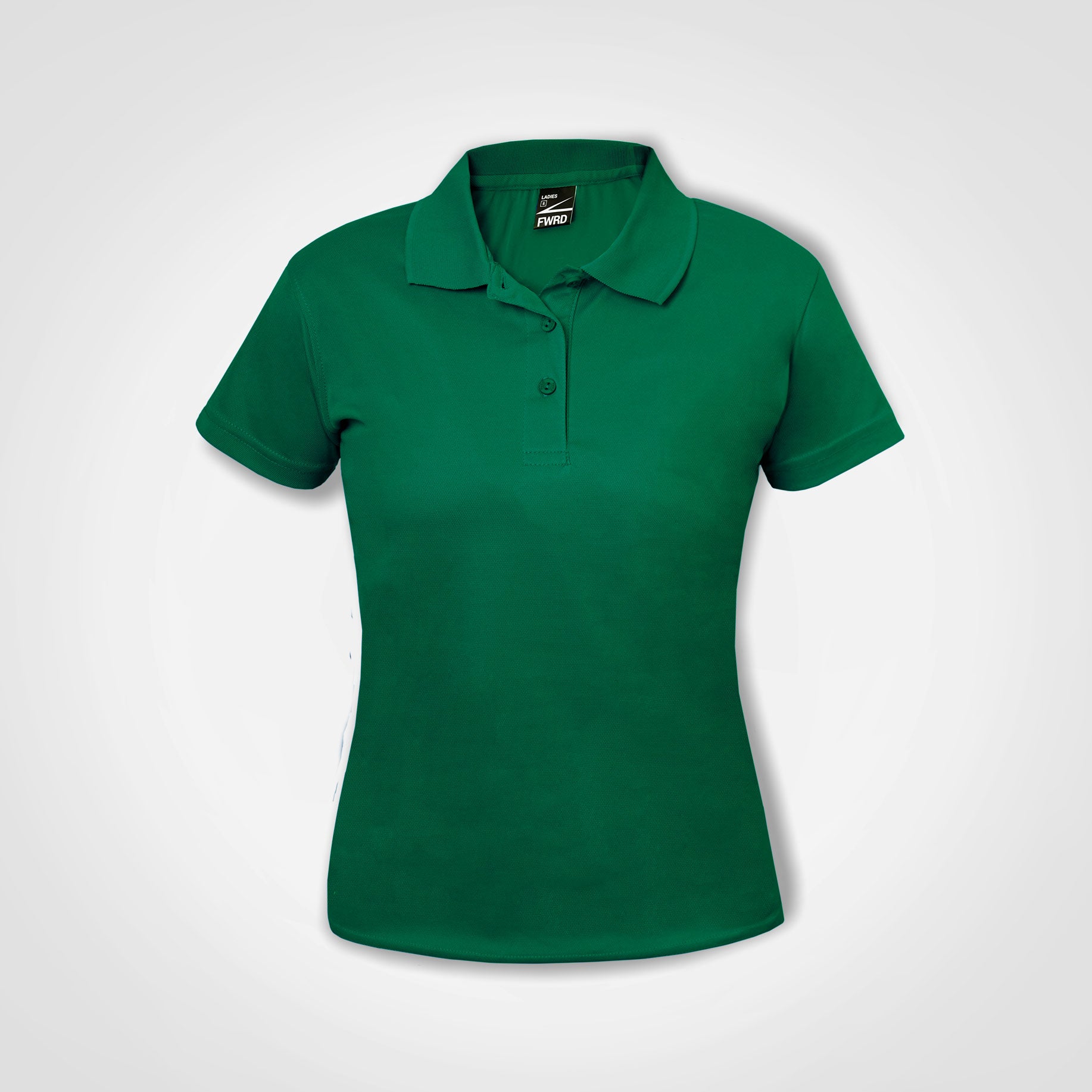 Ladies golf polo shirt with short sleeves, button placket and collar, green