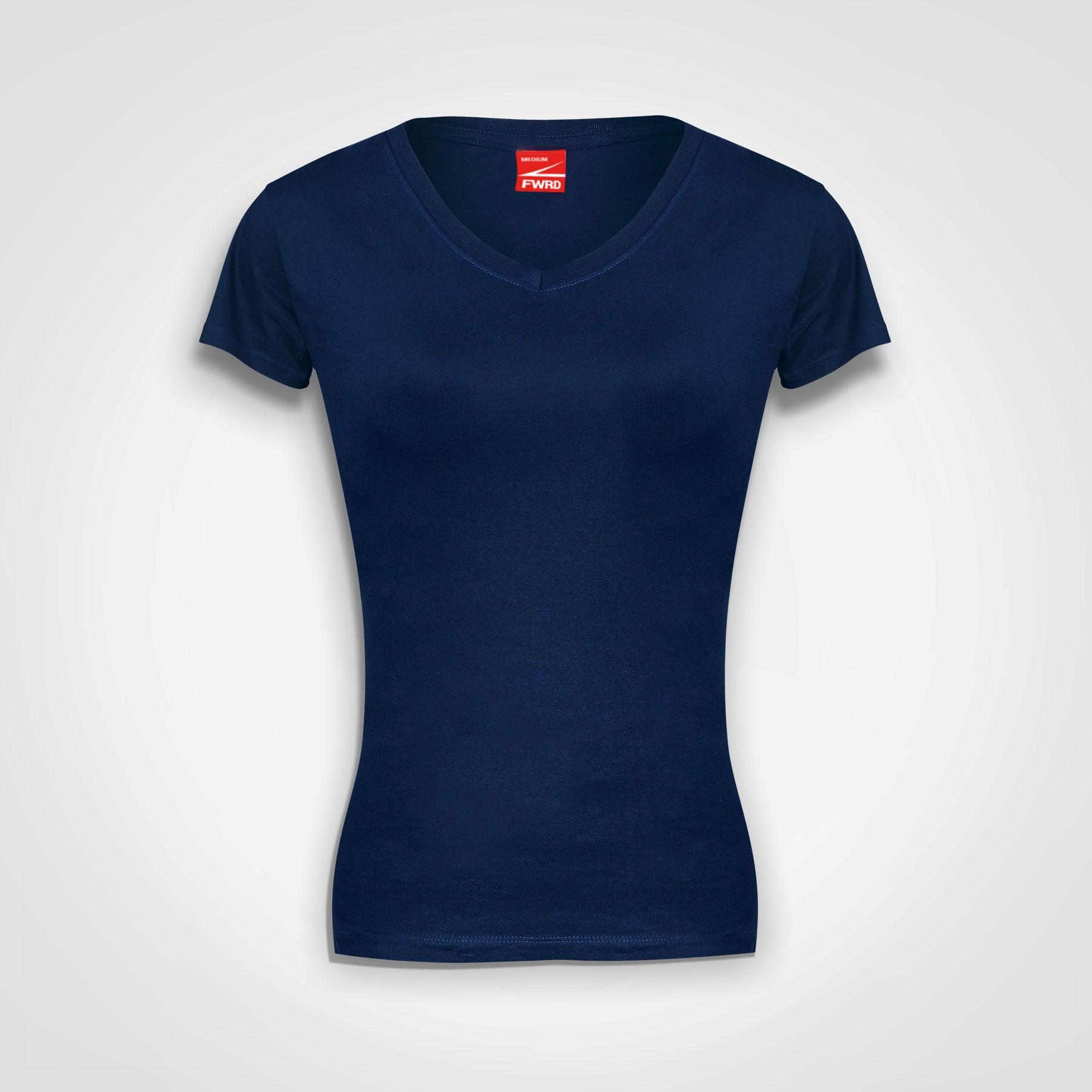Ladies fitted V-neck T-shirt, navy, short sleeves
