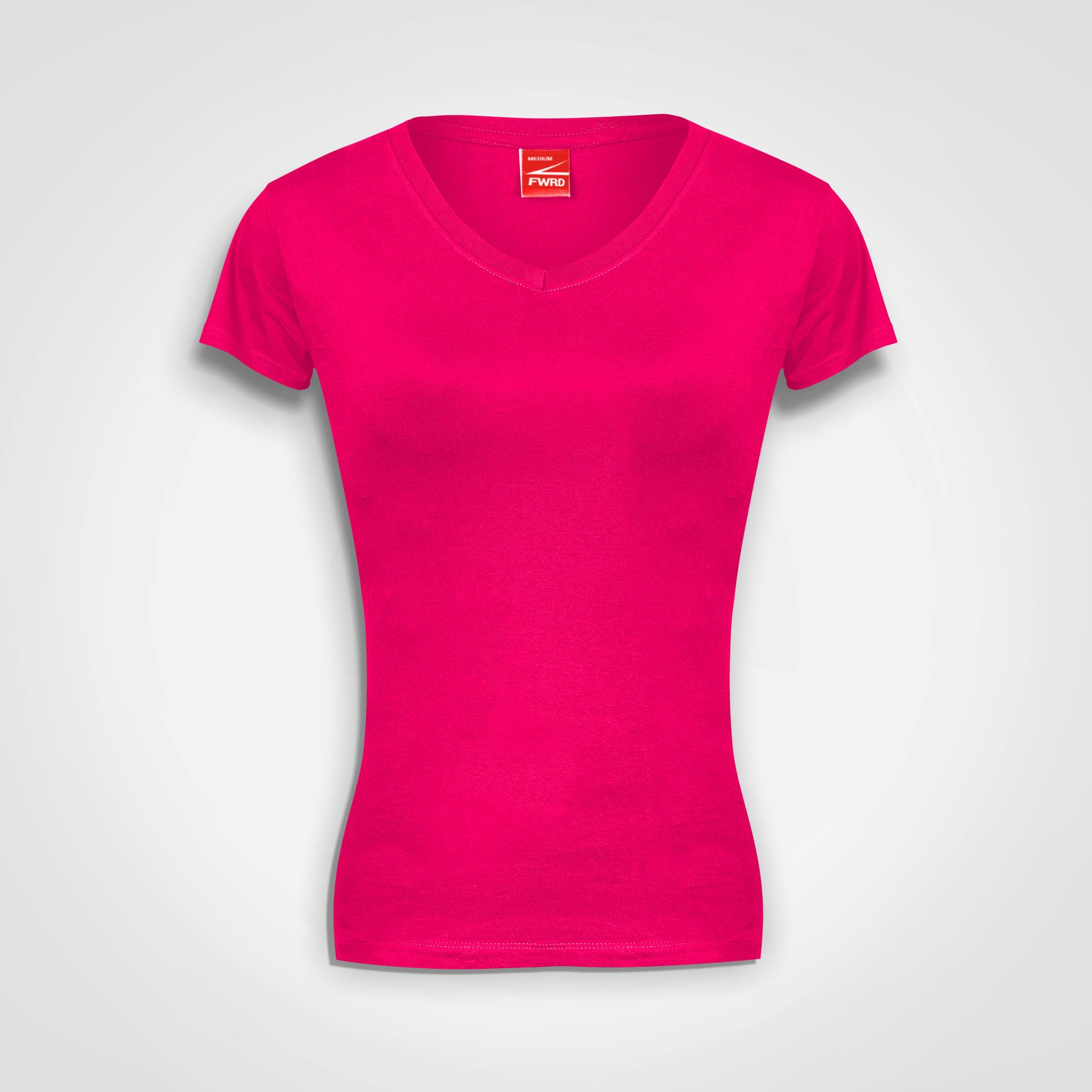 Ladies fitted V-neck T-shirt, fuchsia, short sleeves