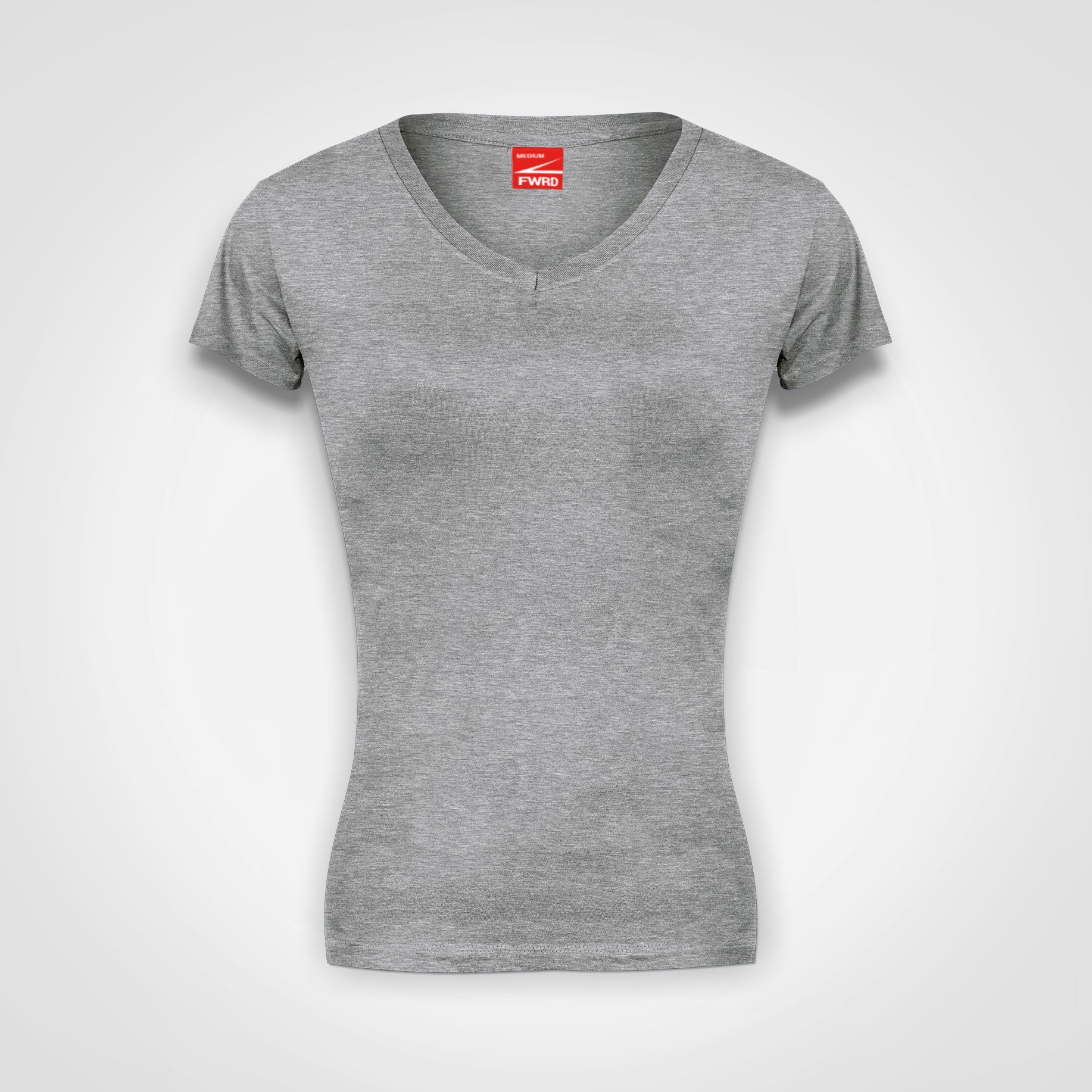 Ladies fitted V-neck T-shirt, grey melange, short sleeves