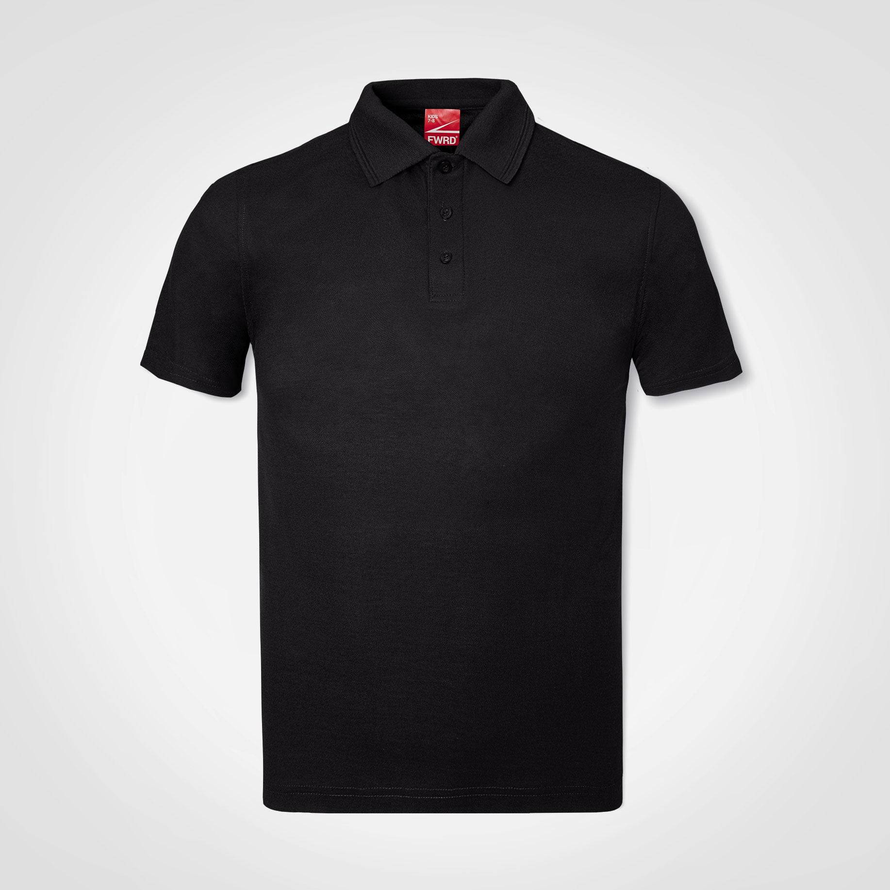 Kids polo shirt, black, short sleeves, button placket, knit collar