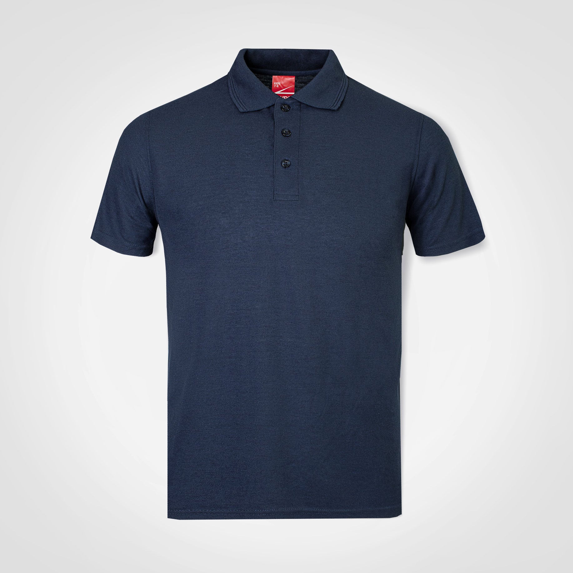 Kids polo shirt, navy blue, short sleeves, button placket, knit collar