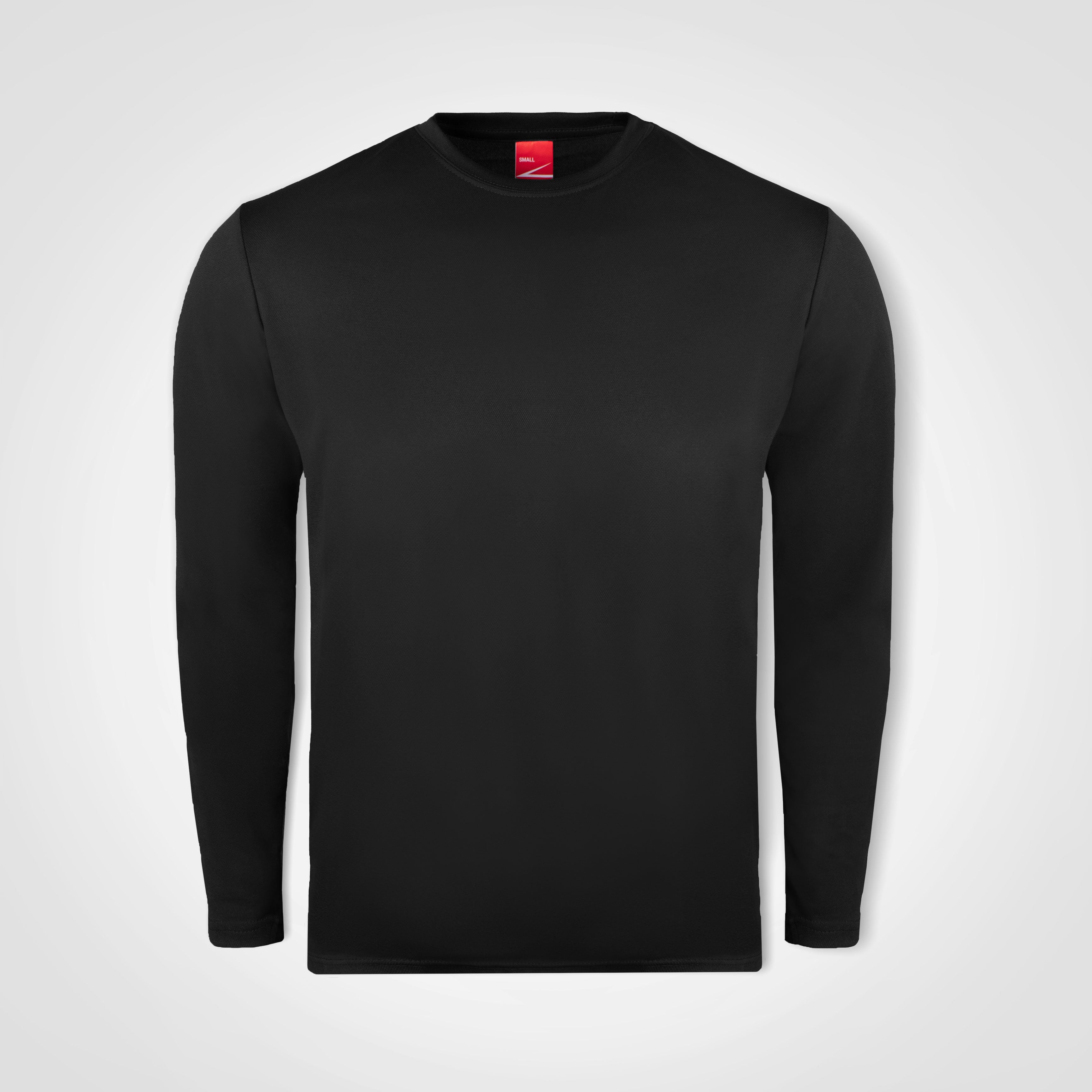 Black long-sleeve performance shirt, crew neck
