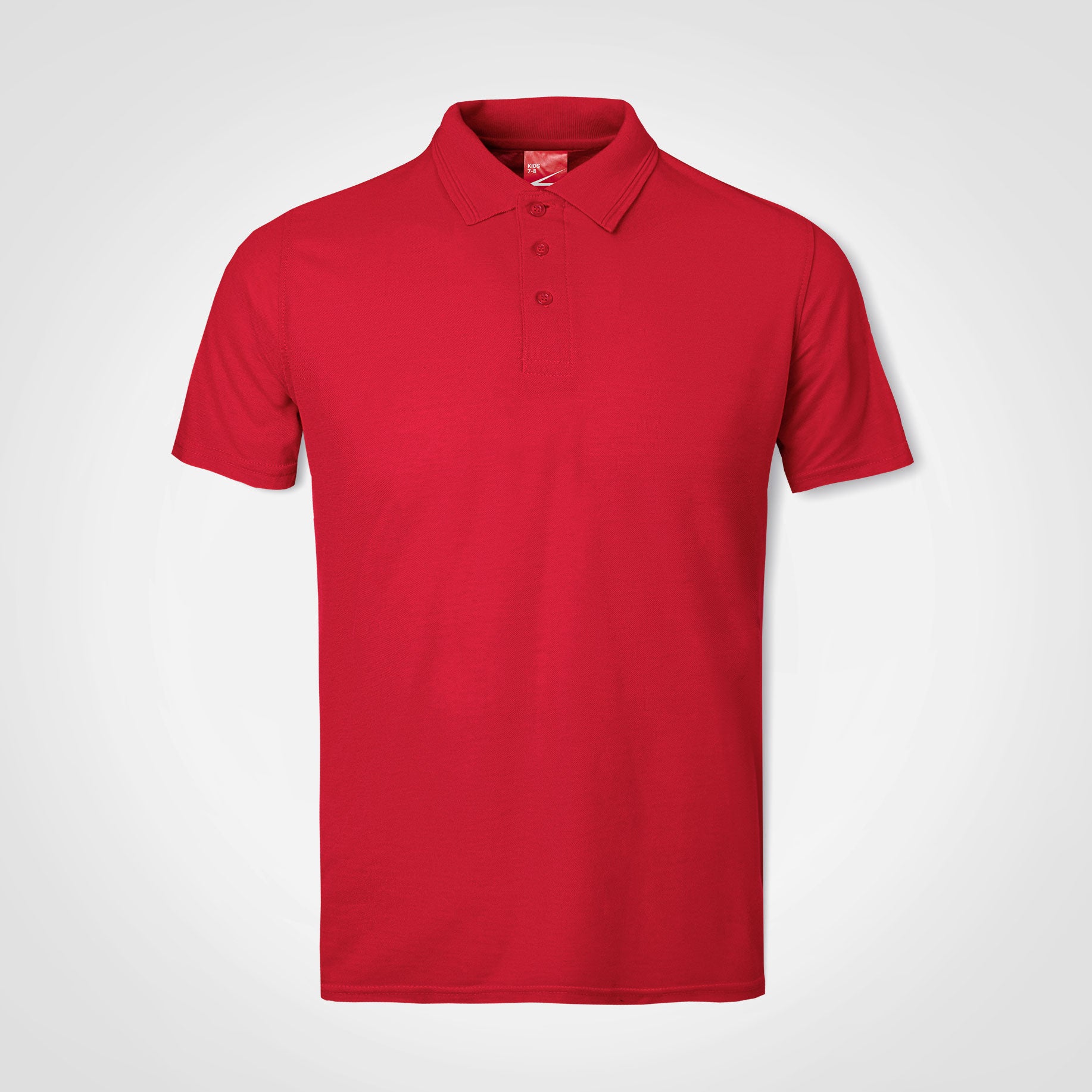 Kids polo shirt, red, short sleeves, button placket, knit collar