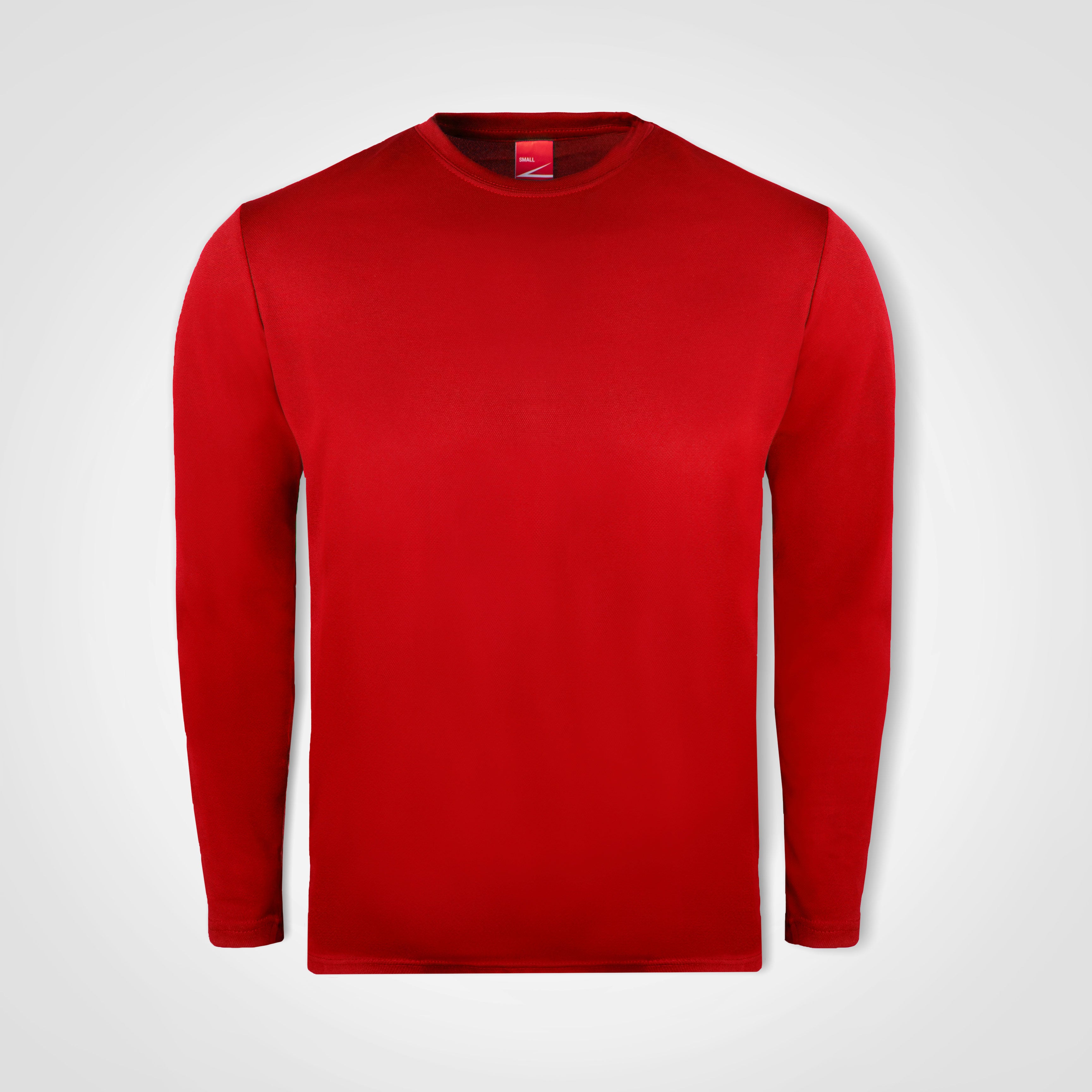 Red long-sleeve performance shirt, crew neck