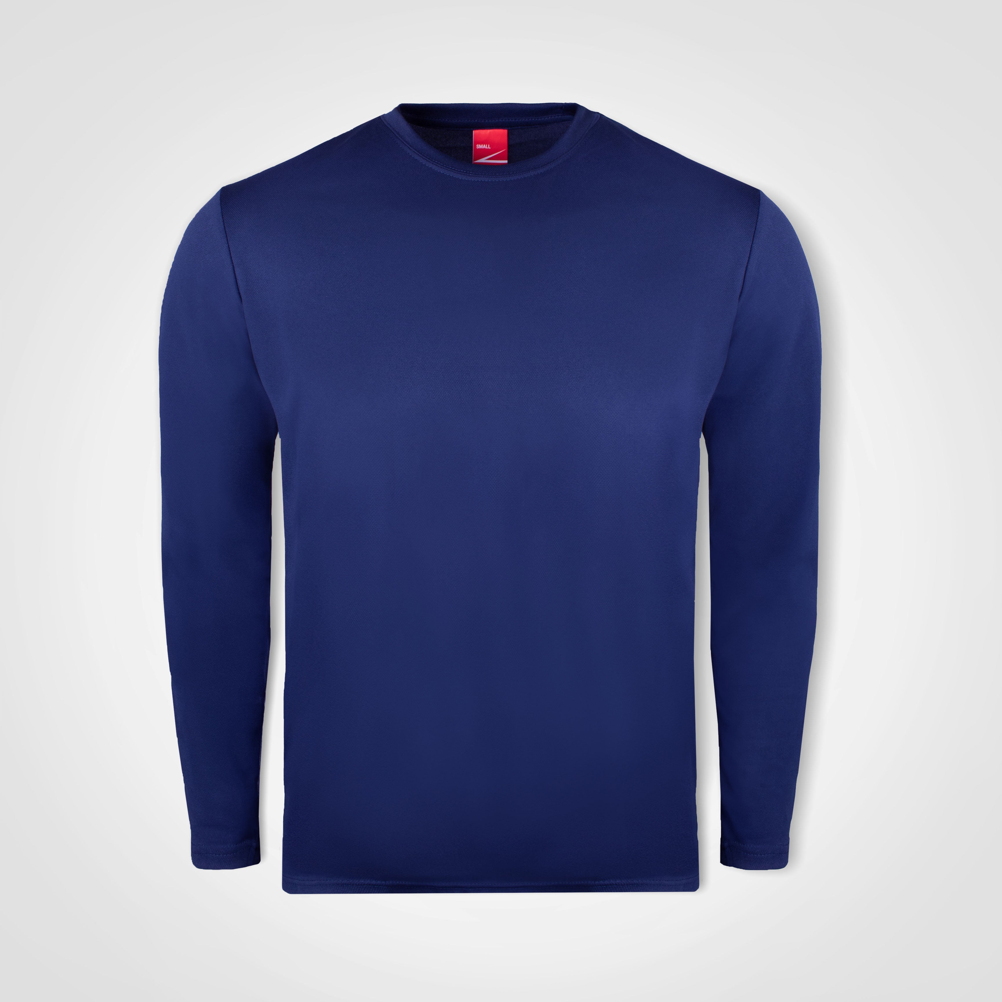 Navy long-sleeve performance shirt, crew neck