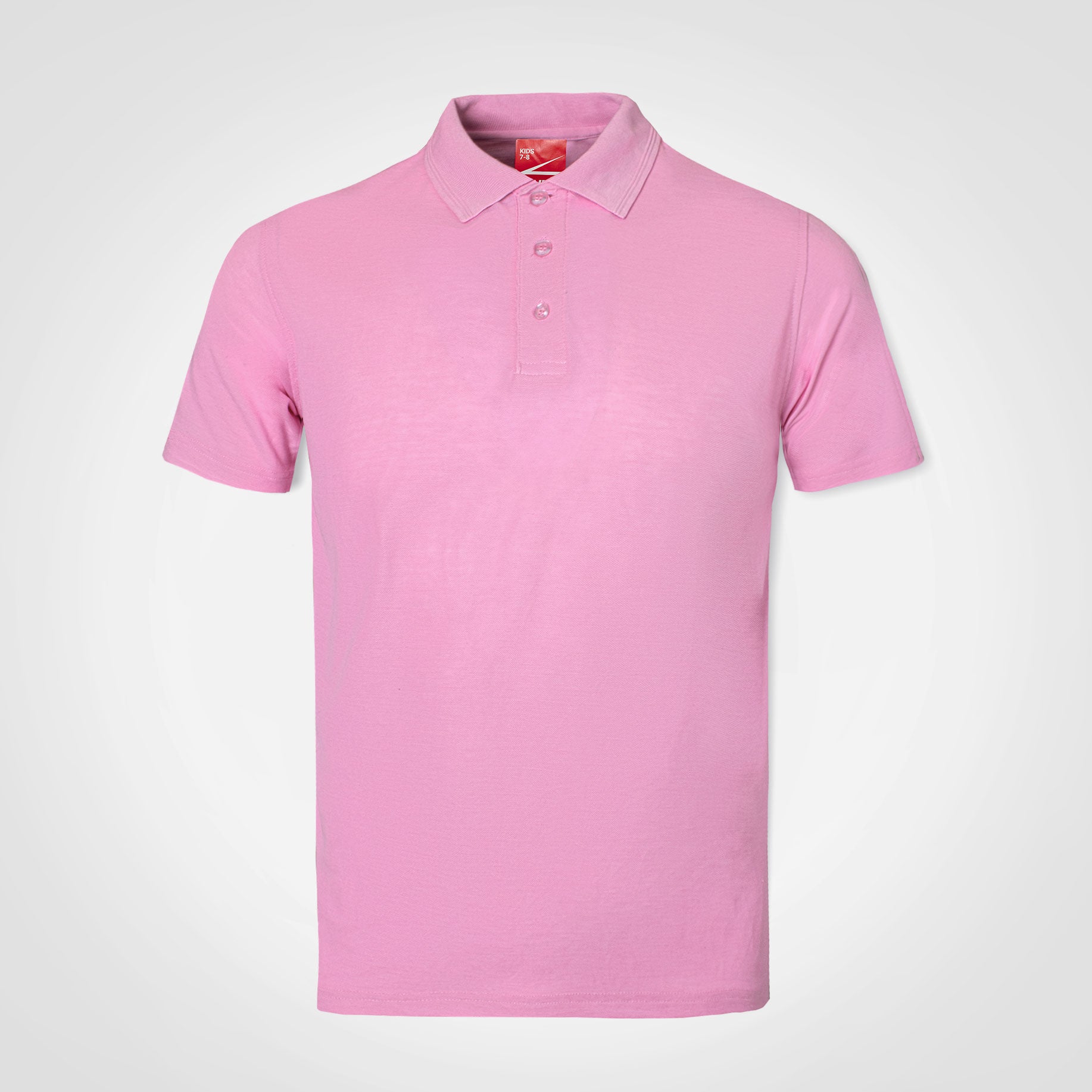Kids polo shirt, pink, short sleeves, button placket, knit collar