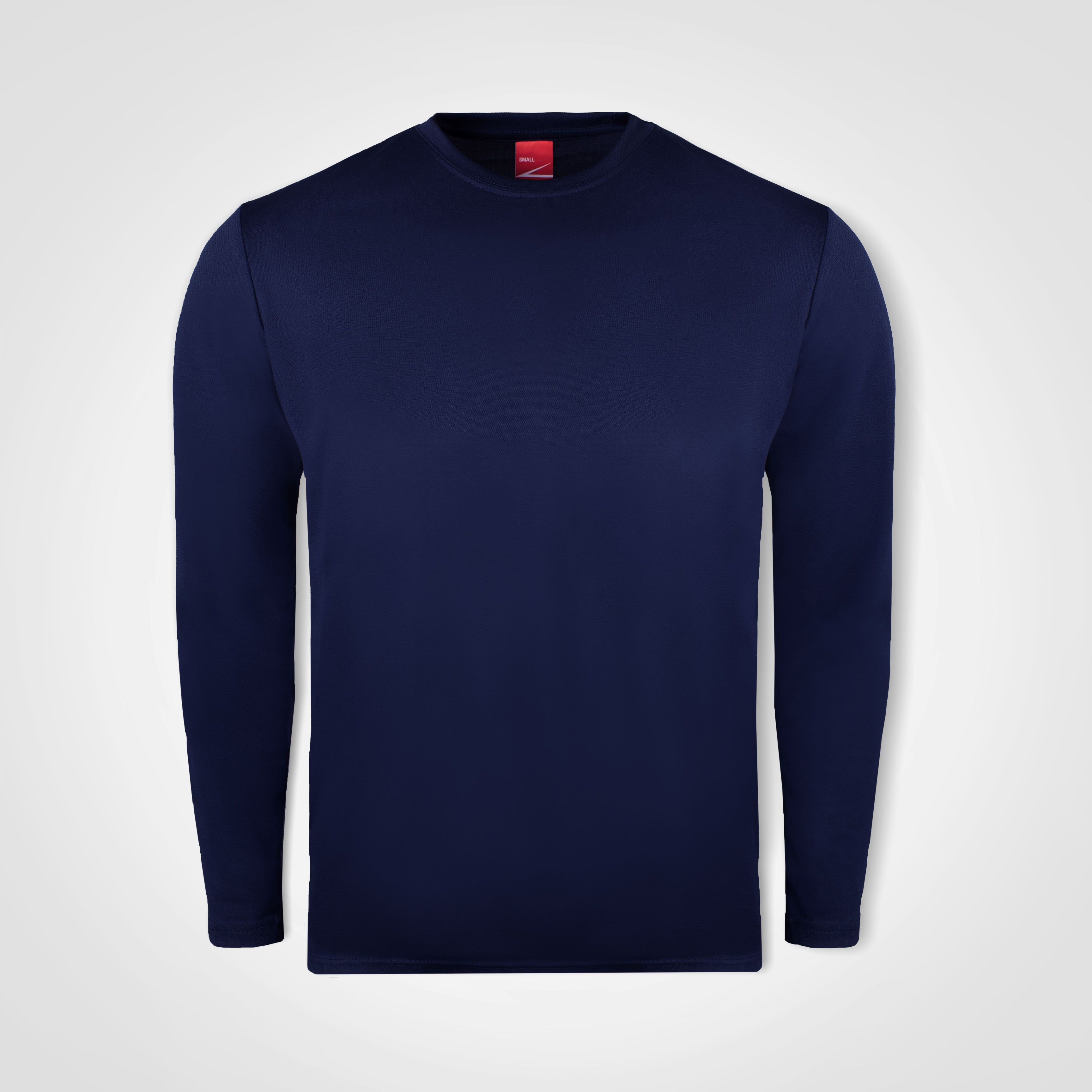 Deep navy long-sleeve performance shirt, crew neck