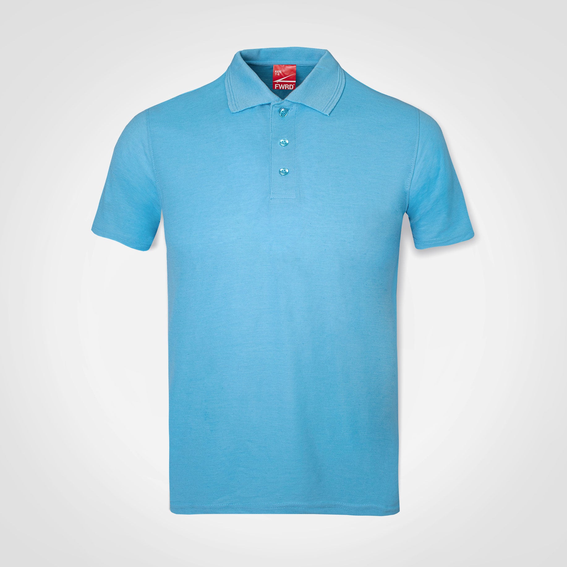 Kids polo shirt, light blue, short sleeves, button placket, knit collar