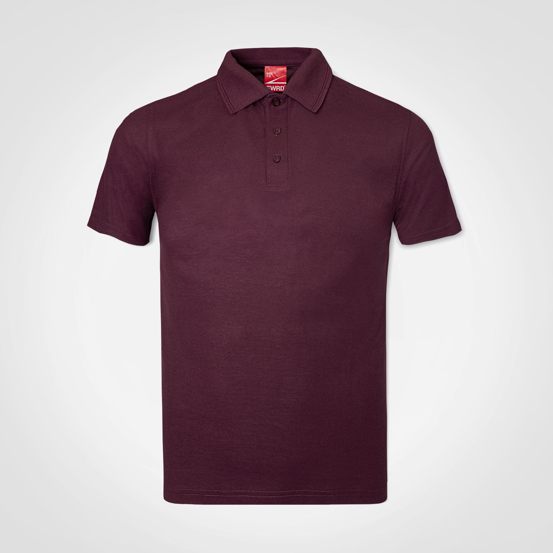 Kids polo shirt, burgundy, short sleeves, button placket, knit collar