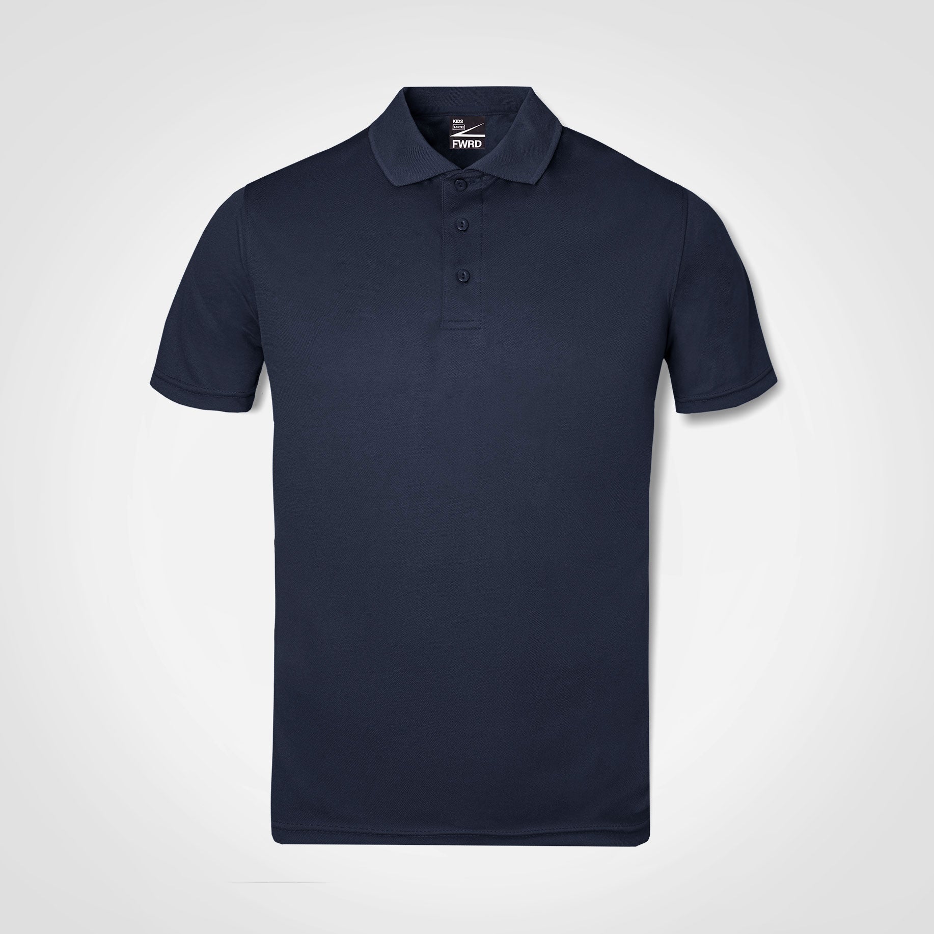 Navy kids polo golf shirt, short sleeves, button placket, fold-over collar