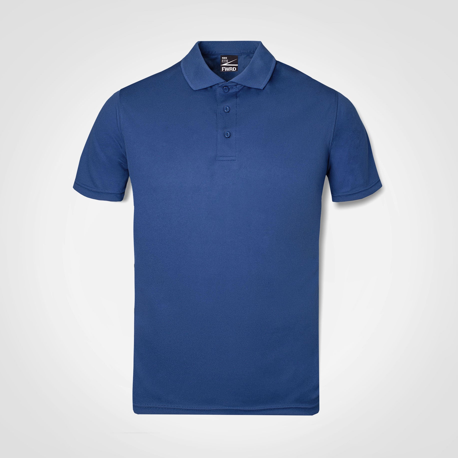 Royal blue kids polo golf shirt with short sleeves and button-front collar