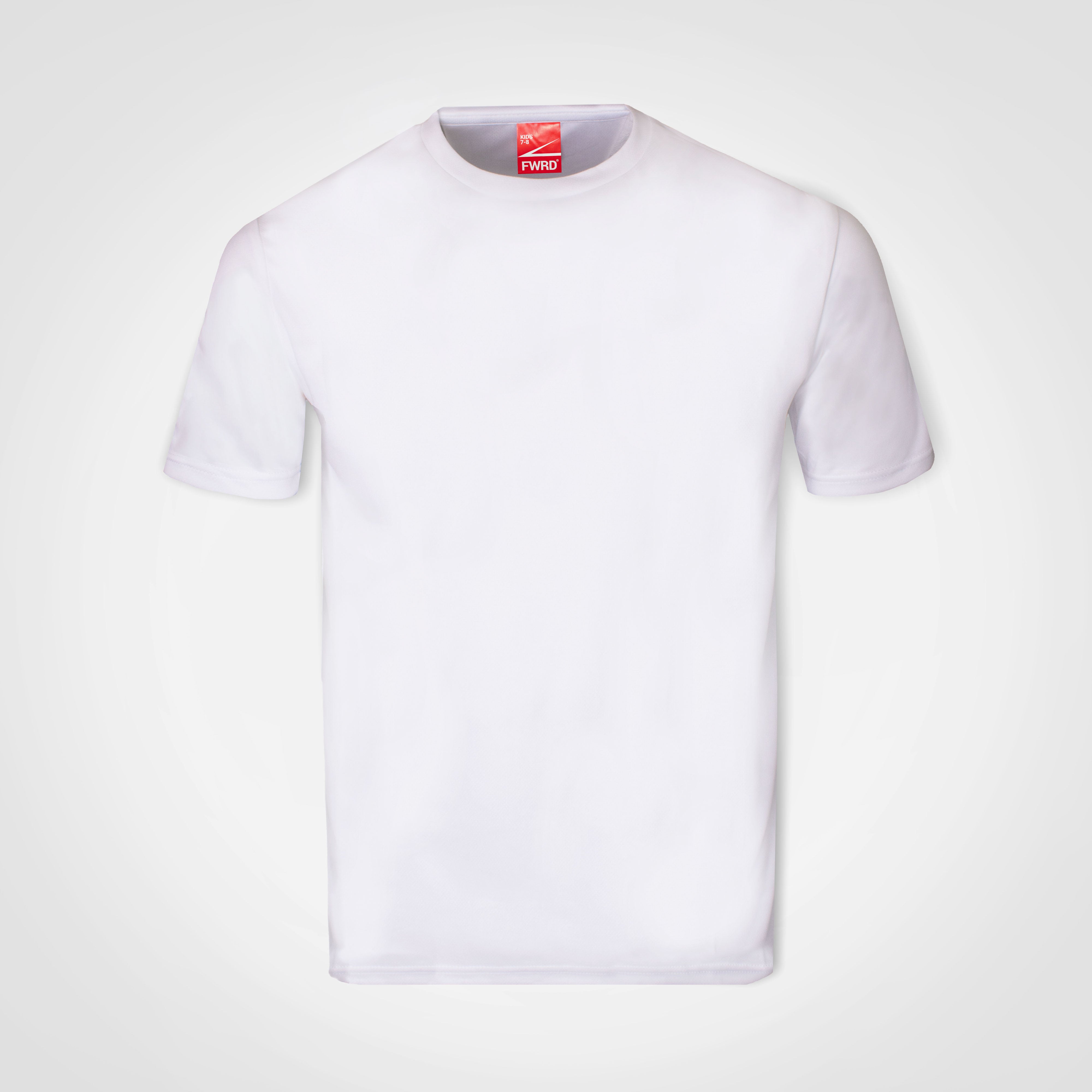Kids' athletic T-shirt, white, crew neck, short sleeves