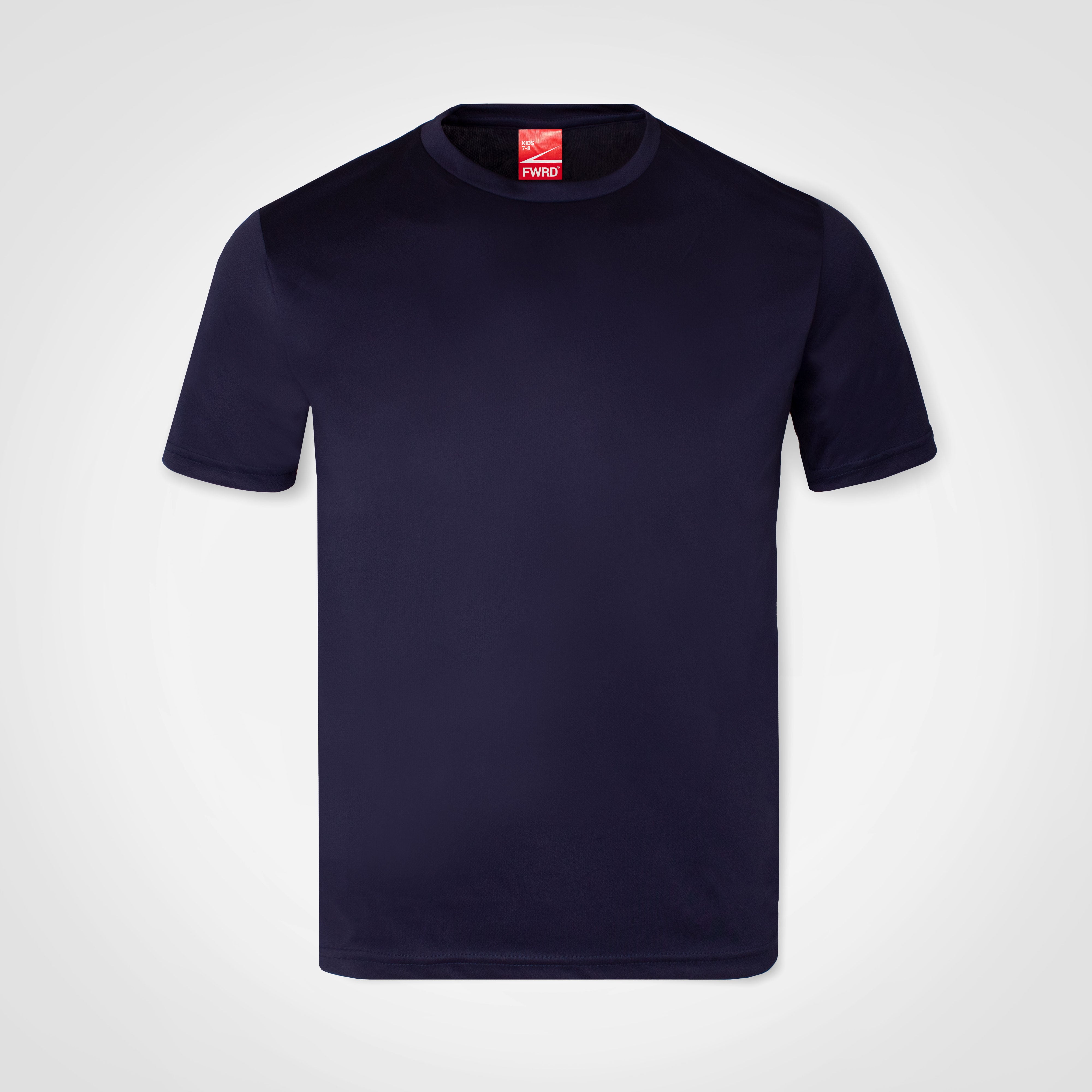 Kids' athletic T-shirt, navy, crew neck, short sleeves
