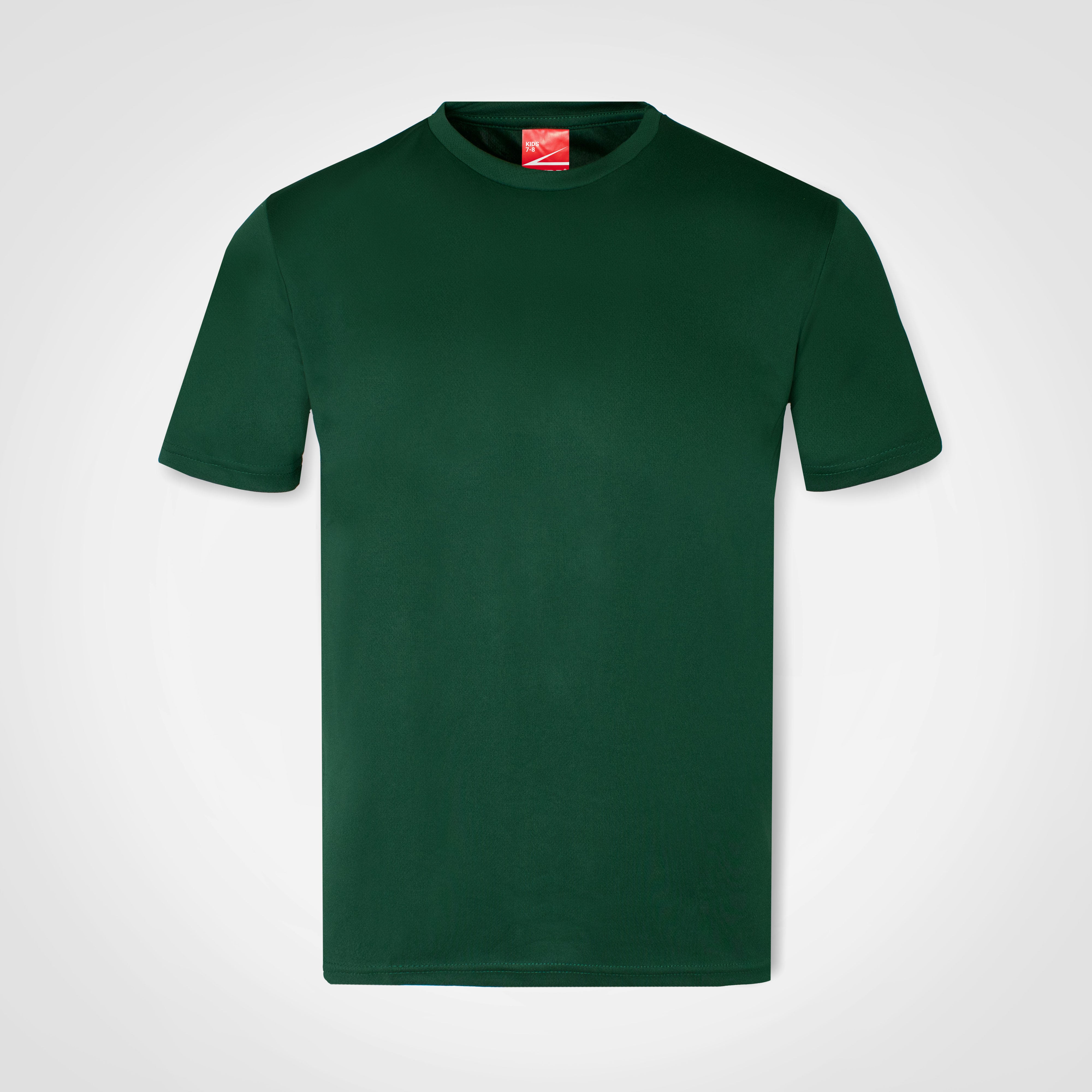 Kids' athletic T-shirt, dark green, crew neck, short sleeves