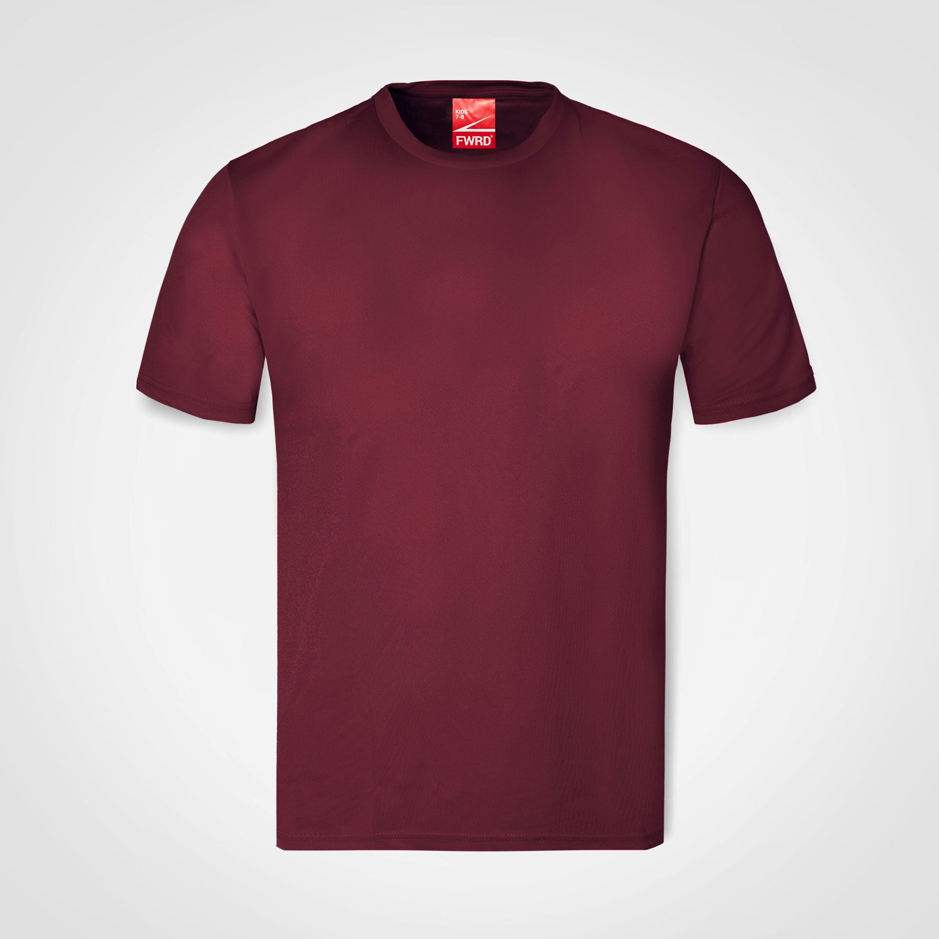 Kids' athletic T-shirt, burgundy, crew neck, short sleeves