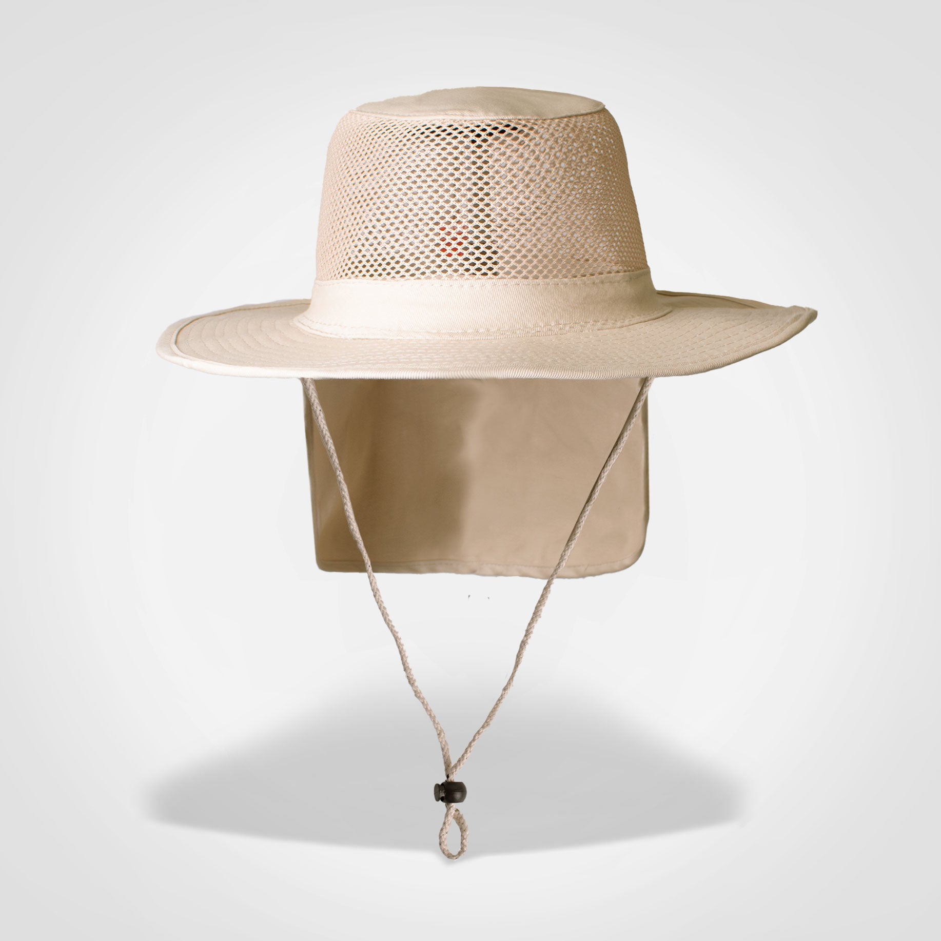 Safari hat with mesh crown, wide brim, chin cord, light stone beige