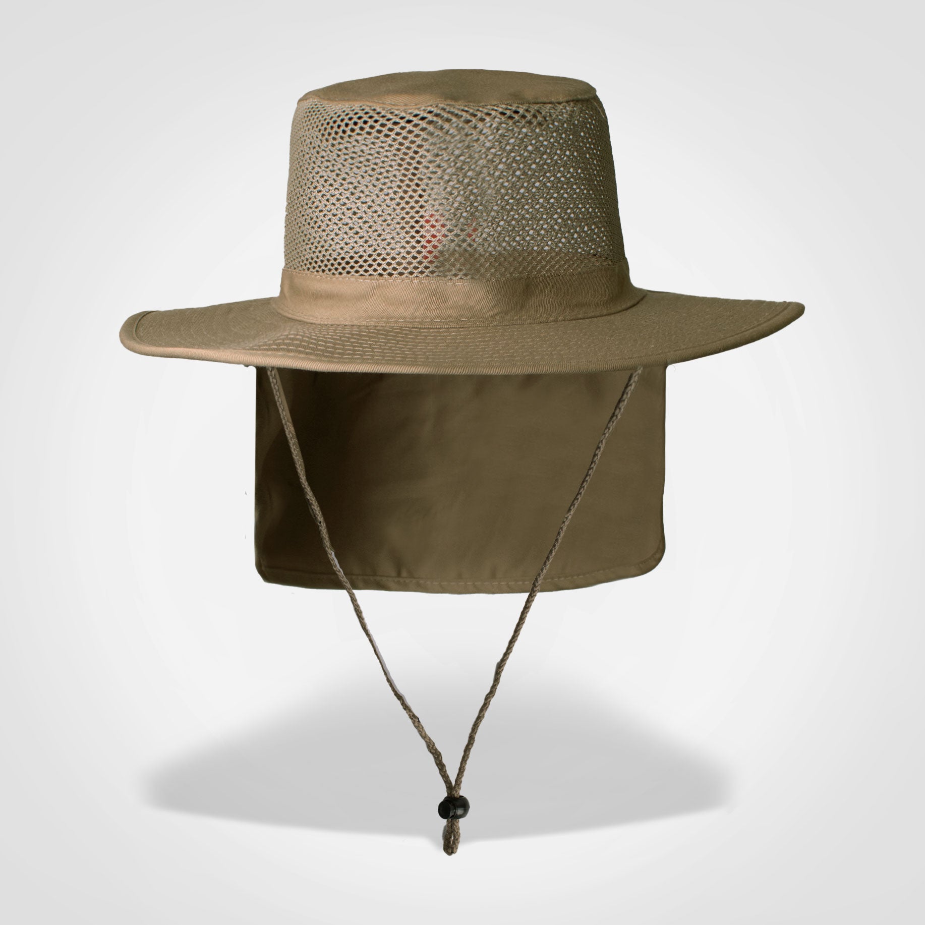 Safari hat with mesh crown, wide brim, chin cord in sand/khaki beige
