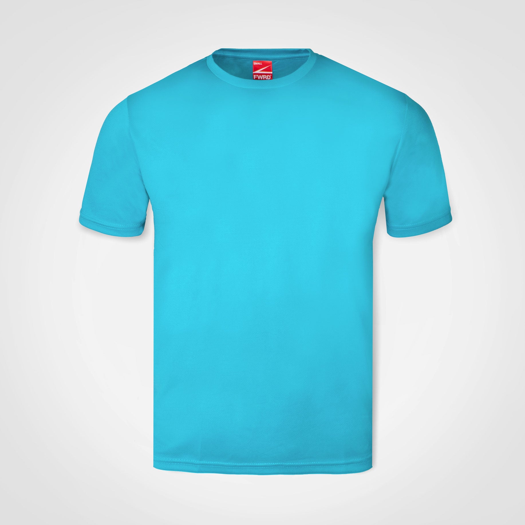 Men's crew-neck athletic T-shirt, turquoise, short sleeves.