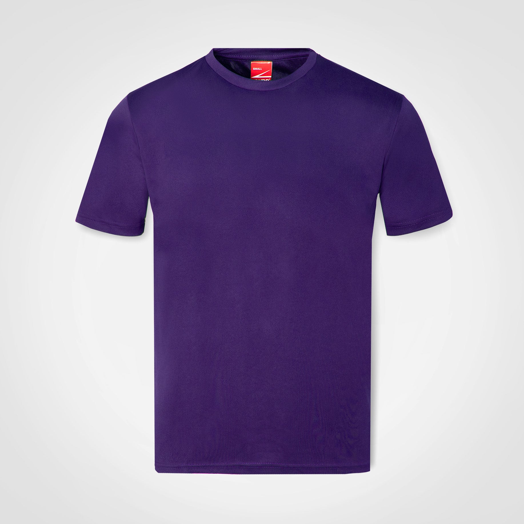 Men's crew-neck athletic T-shirt, purple, short sleeves.