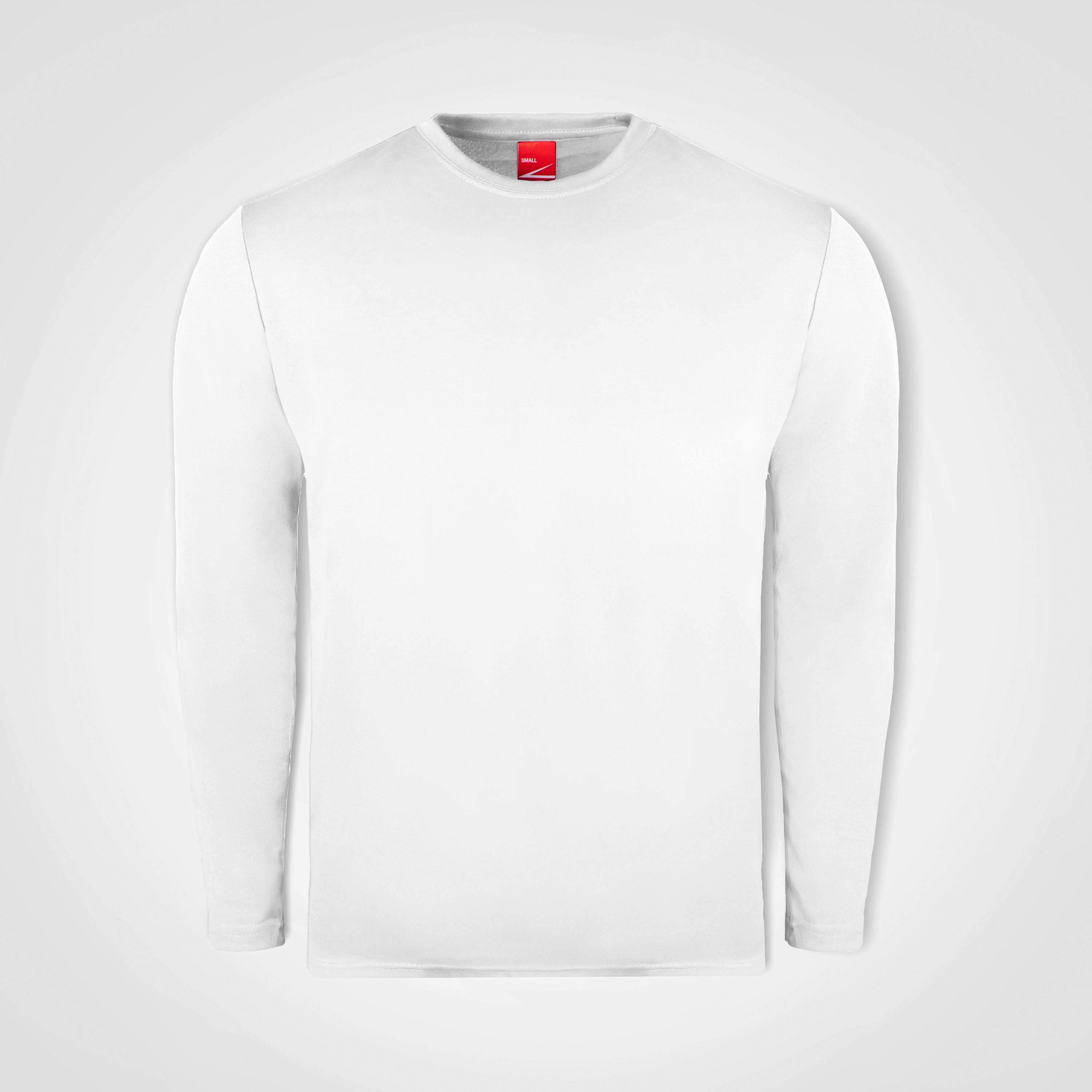 White long-sleeve performance shirt, crew neck