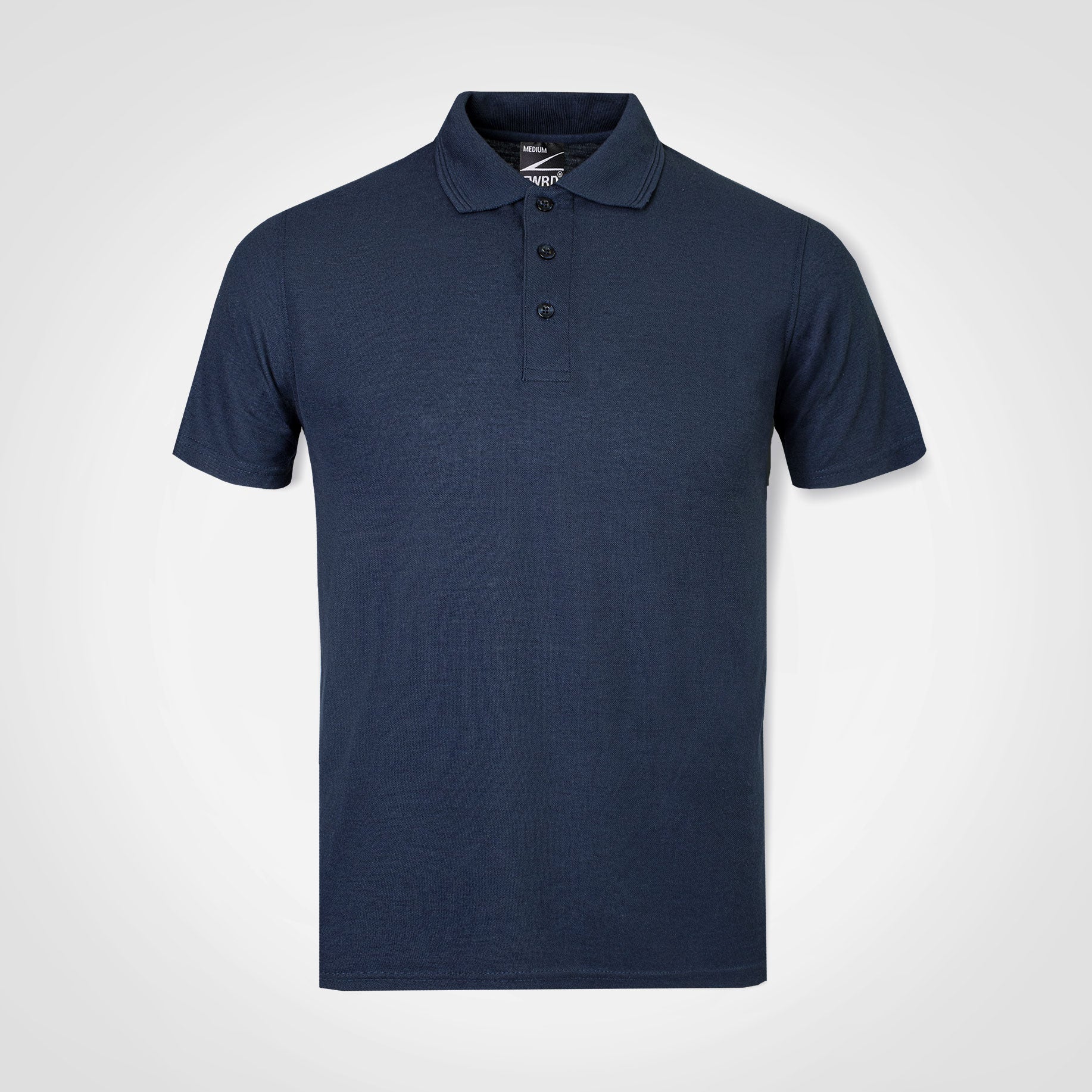 Navy polo shirt with button placket and short sleeves