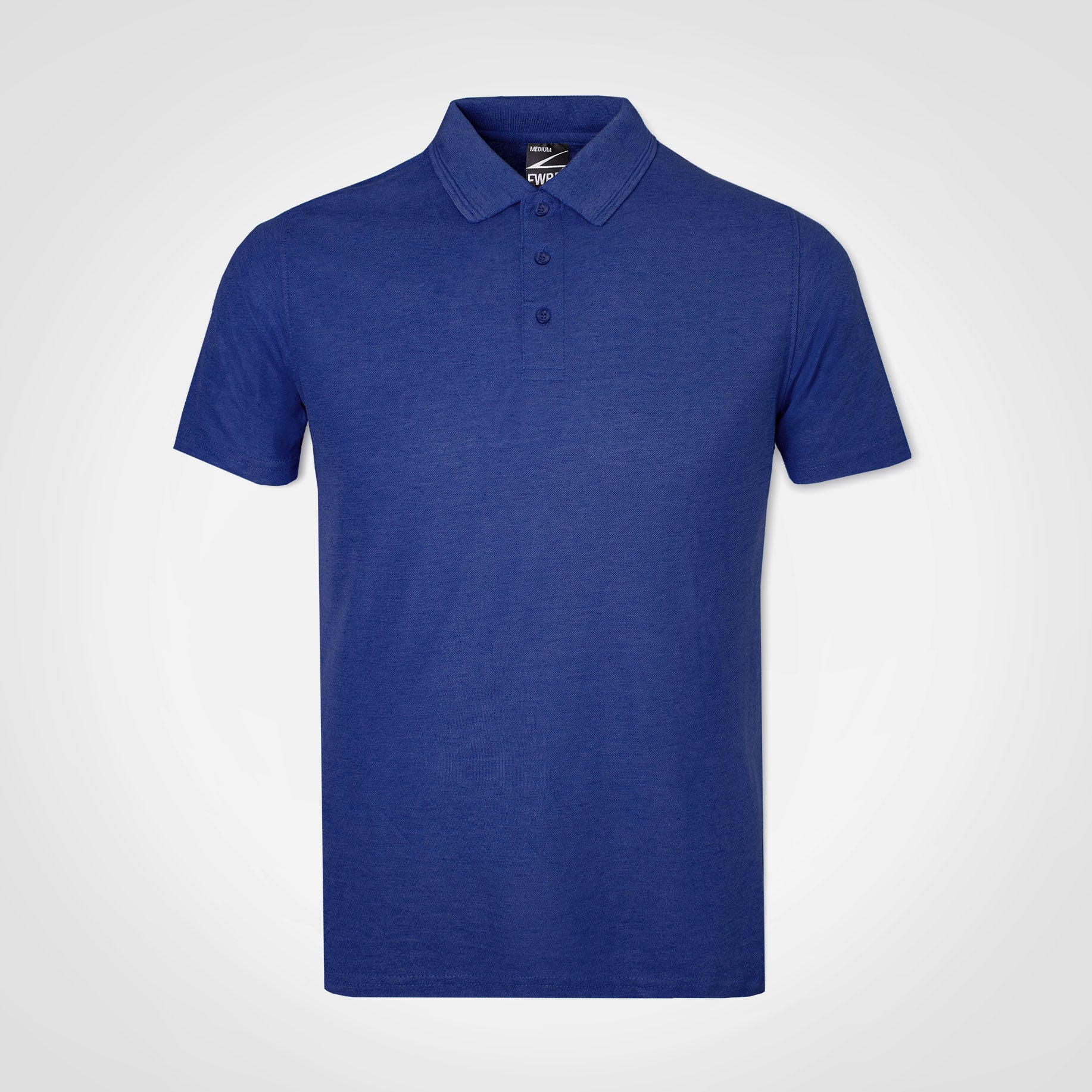 Royal blue polo shirt with button placket and short sleeves