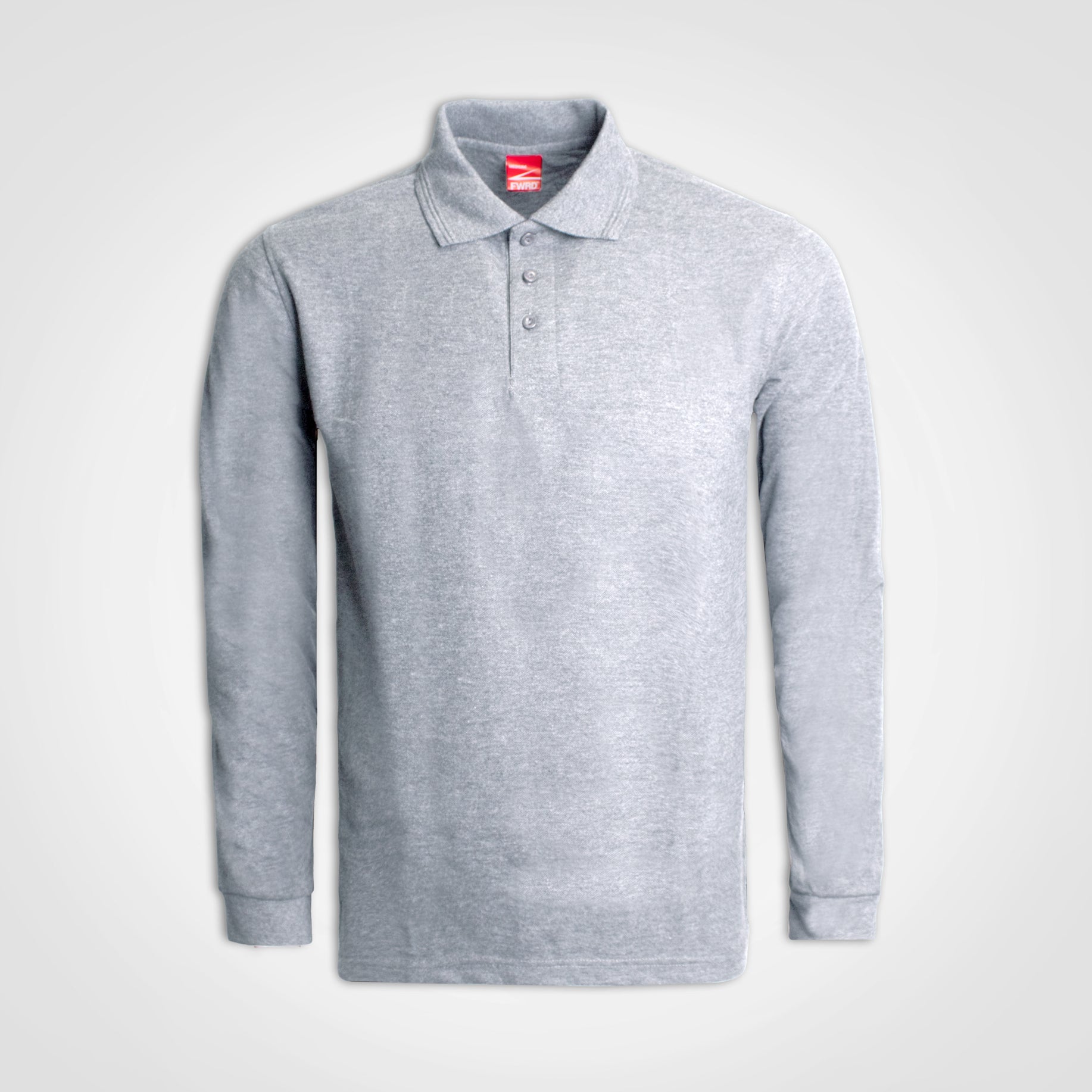 Long-sleeve golfer polo, light grey, button-front placket with knit collar