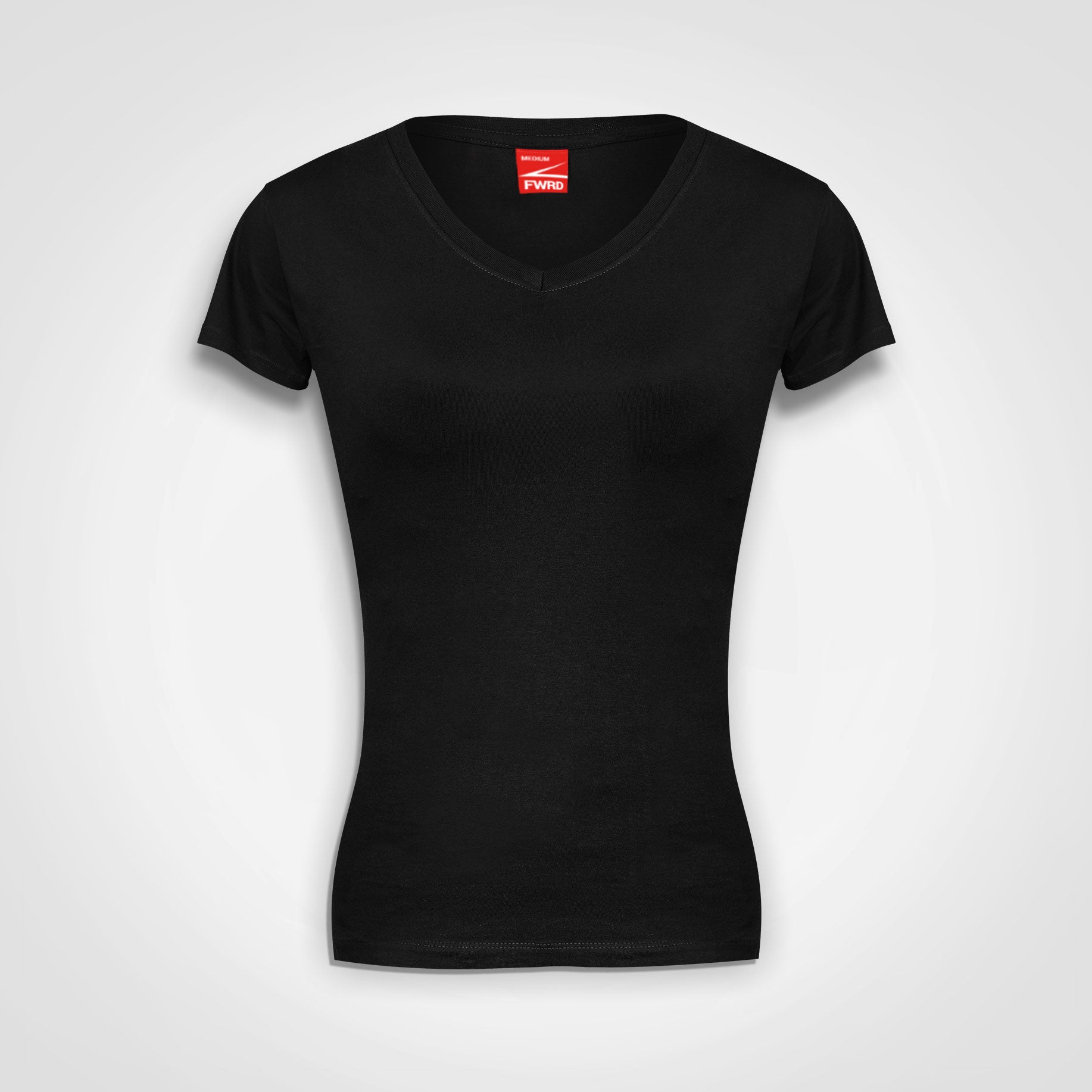 Ladies fitted V-neck T-shirt, black, short sleeves