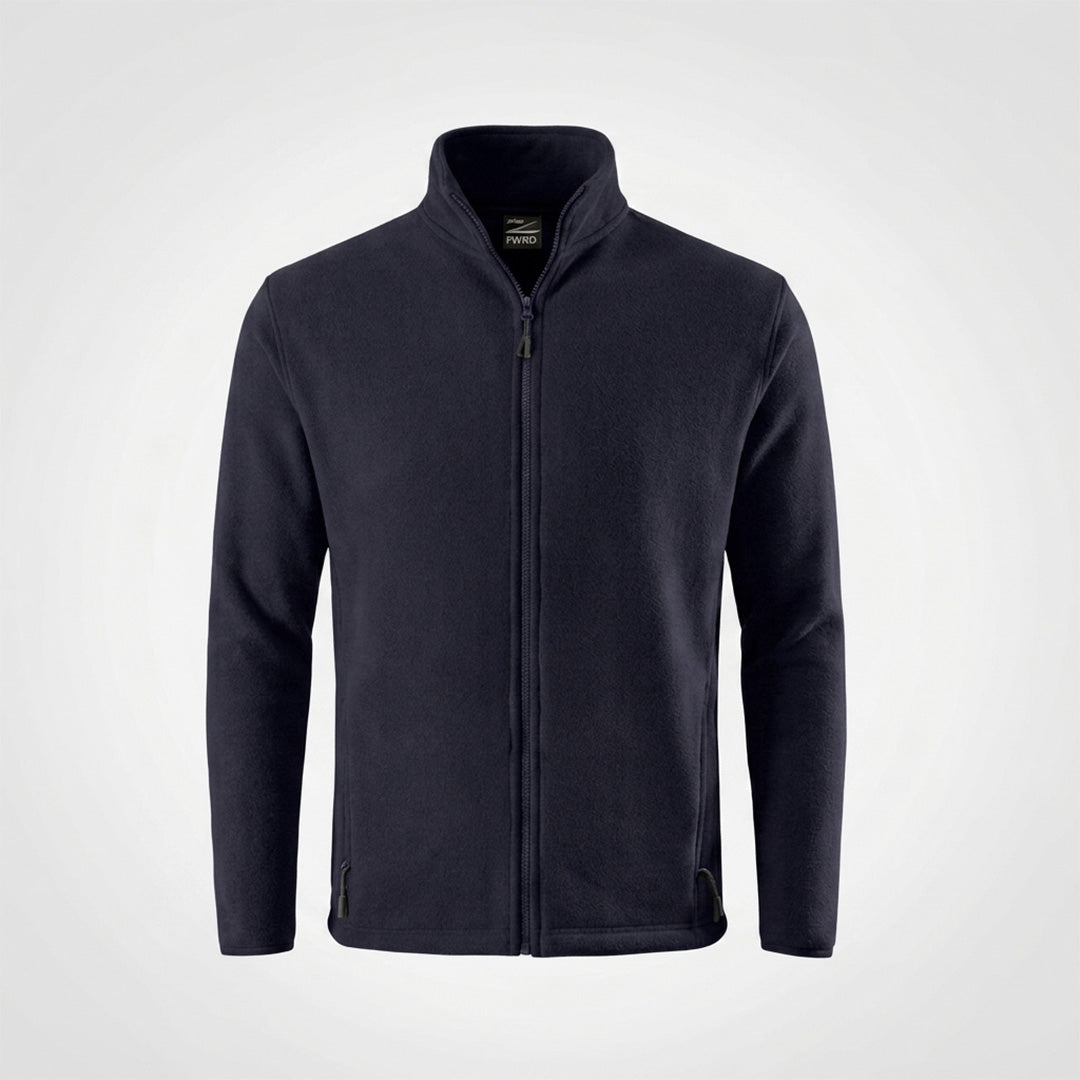 Navy microfleece jacket, full-zip with stand collar and side pockets