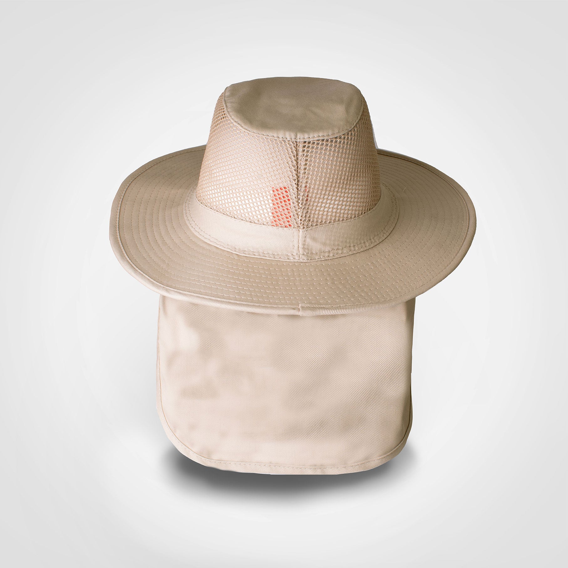 Safari hat with mesh crown and wide brim, chin cord, stone beige color