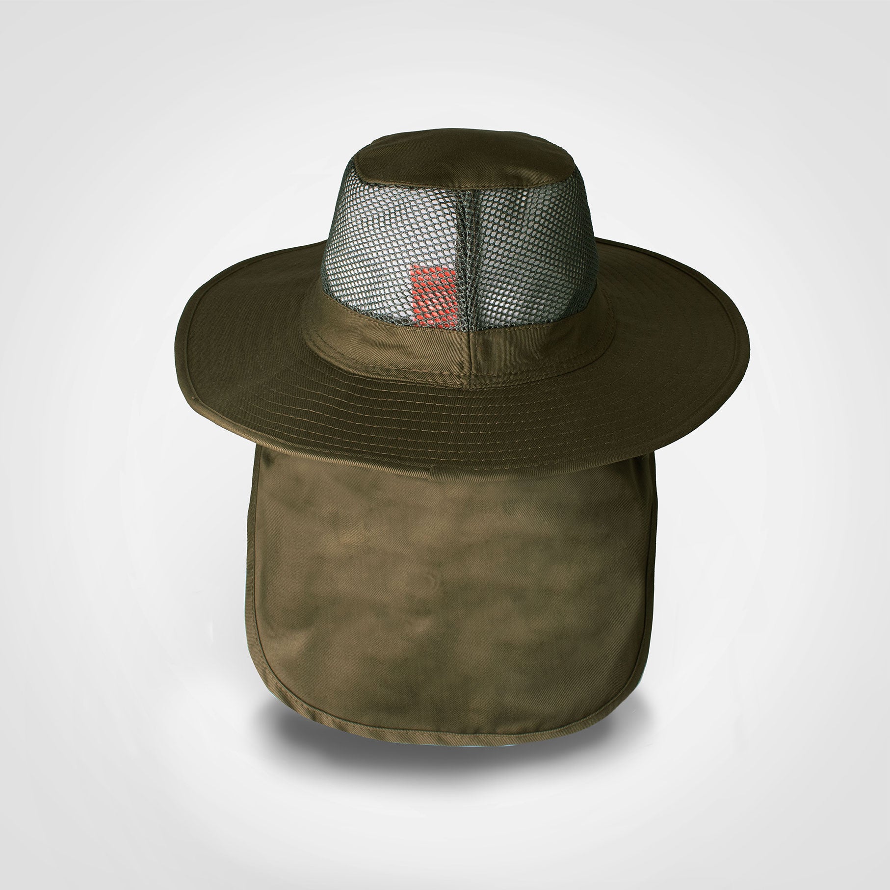 Safari hat with mesh crown, wide brim, and chin cord in olive green