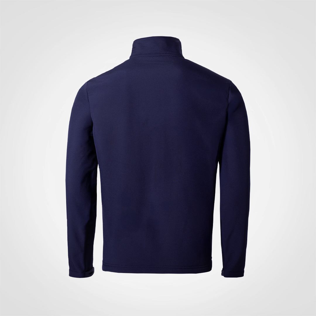 Navy softshell jacket with full-zip back view