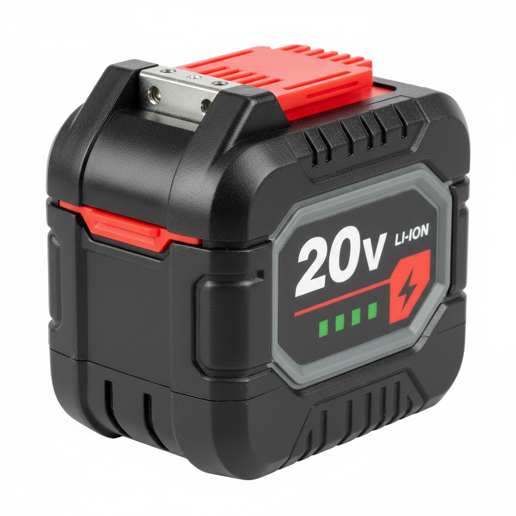 20V Li-ion power tool battery with red switch and LED 3-bar gauge